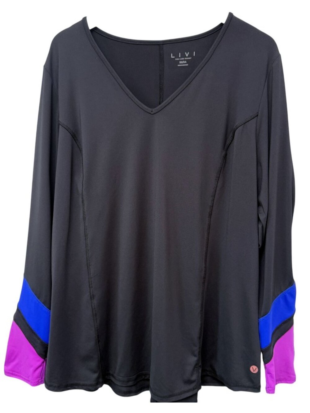 LIVI Lane Bryant Active Top Plus Size 22/24 Black Workout Gym V-Neck Pullover